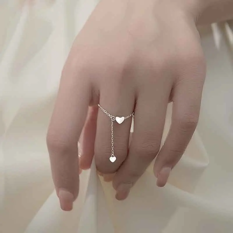 XIYANIKE Silver Color Unique Design Love Heart Hanging Chain Ring Elegant Charm Index Finger Gift For Women Adjustable
