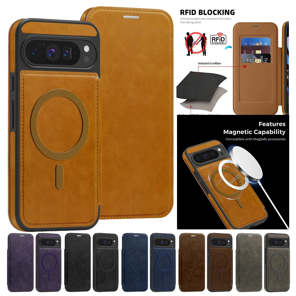 Luxury Magnetic Flip Leather Wallet Case For Google Pixel 11 11Pro 10 10 Pro 10A 9 9Pro 9A 8 Pro XL Card Slot Holder Phone Cover
