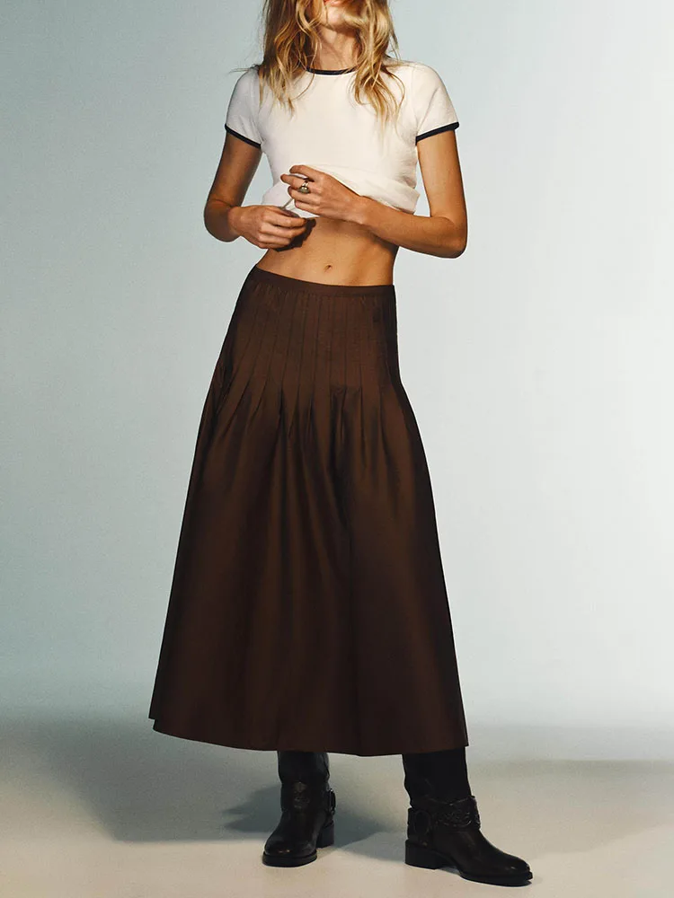 

Весна 2026: Новая модная плиссированная юбка миди с высокой талией, женская одежда, этнический сценический костюм, элегантное драпированное платье