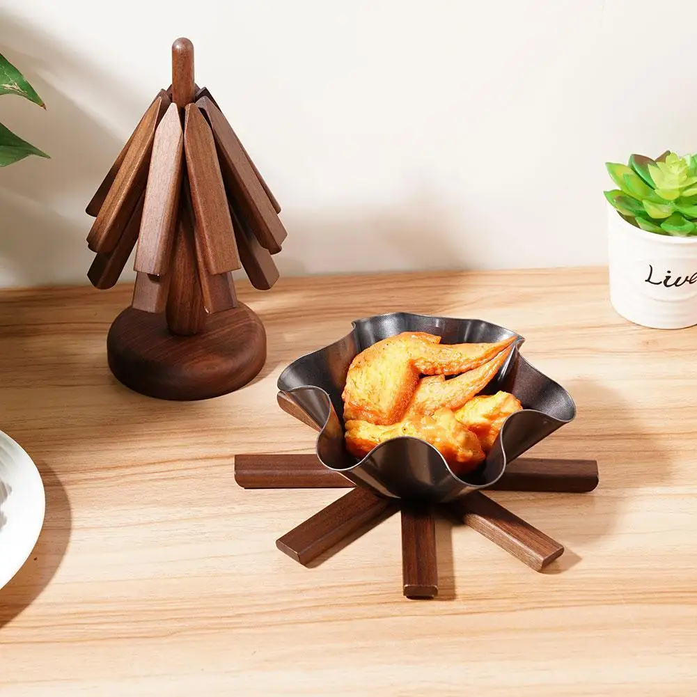 Tree Shape Wood Coaster Wooden Trivets For Hot Dishes Tea Coffee Cup Wood Coasters Placemats Table Decor Heat Resistant Foldable