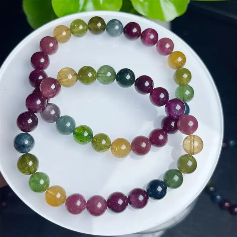 Natural Tourmaline Bracelet Round Crystal Healing Gemstone Fashion Bracelet Jewelry Gift 1PCS 6/7/8MM