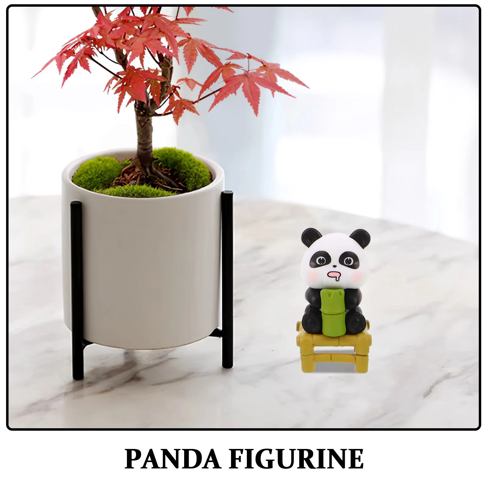 9Pcs Panda Sculpture Hand Carved Miniature Bamboo Animal Statue Cake Topper Birthday Party Supplies Garden Decor