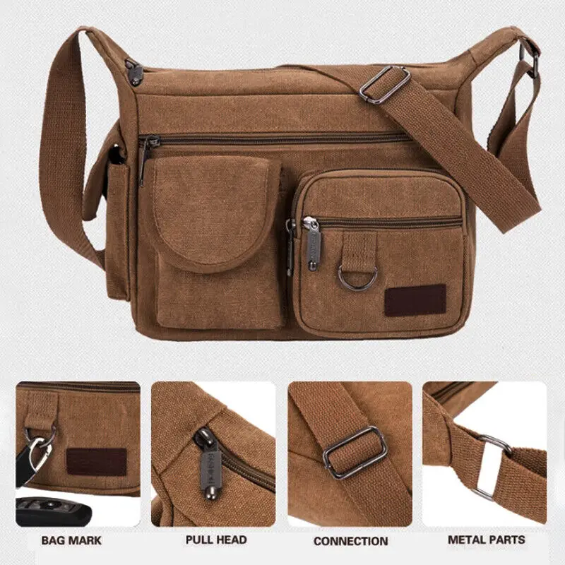 Canvas Messenger Bag for Men Vintage Water Resistant Waxed Crossbody Bags Briefcase Padded Shoulder Bag for Male Handbag Satchel