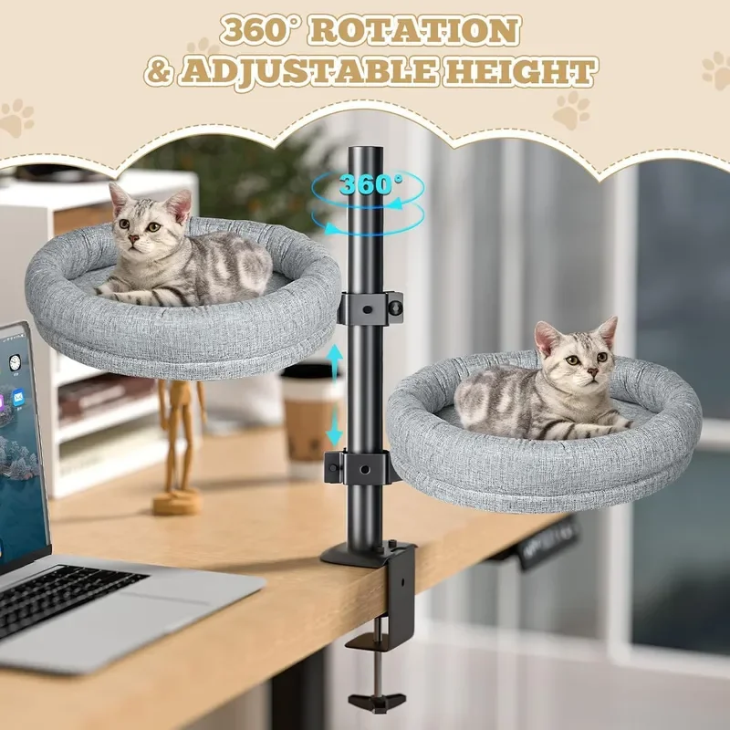 Rotating Cat Tree Tower with Adjustable Height Round Plush Bed Modern Pet Furniture for Indoor Cats Comfortable Sleeping Nest
