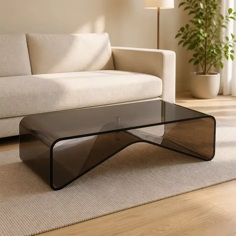Modern Minimalist Black Acrylic Coffee Table Durable Geometric Base Stylish Home Office Living Room Furniture