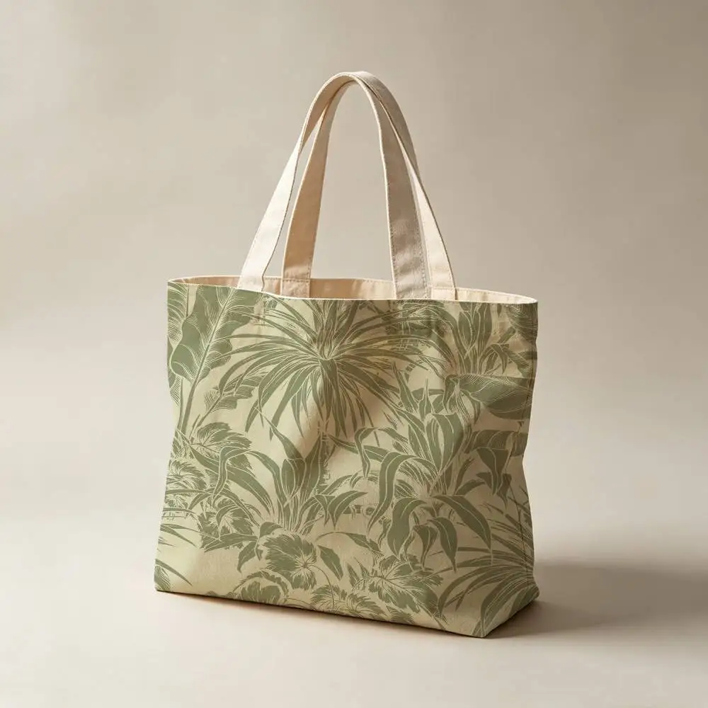 Tropical Palm Leaves Canvas Tote Bag Waterproof Lining Large Capacity Reusable Shopping Bags Casual Student Daily Handbag