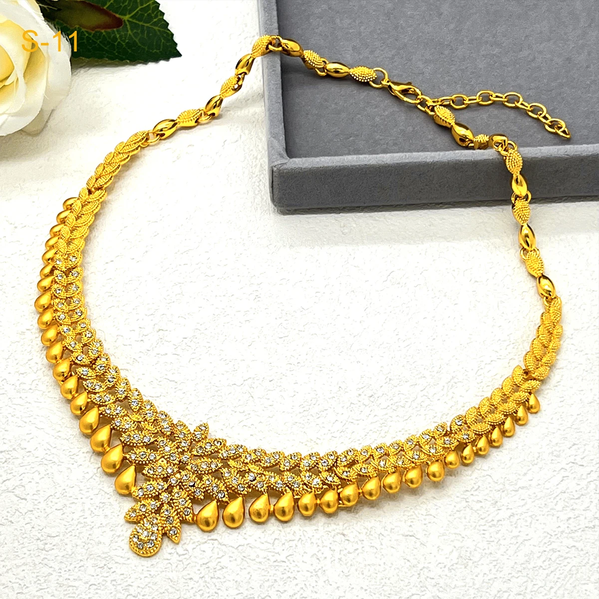 Fashion Dubai 24K Gold Color Jewelry Set for Women Nigeria Wedding Necklace Earrings Bracelet Ring Bridal Jewellry Accessories