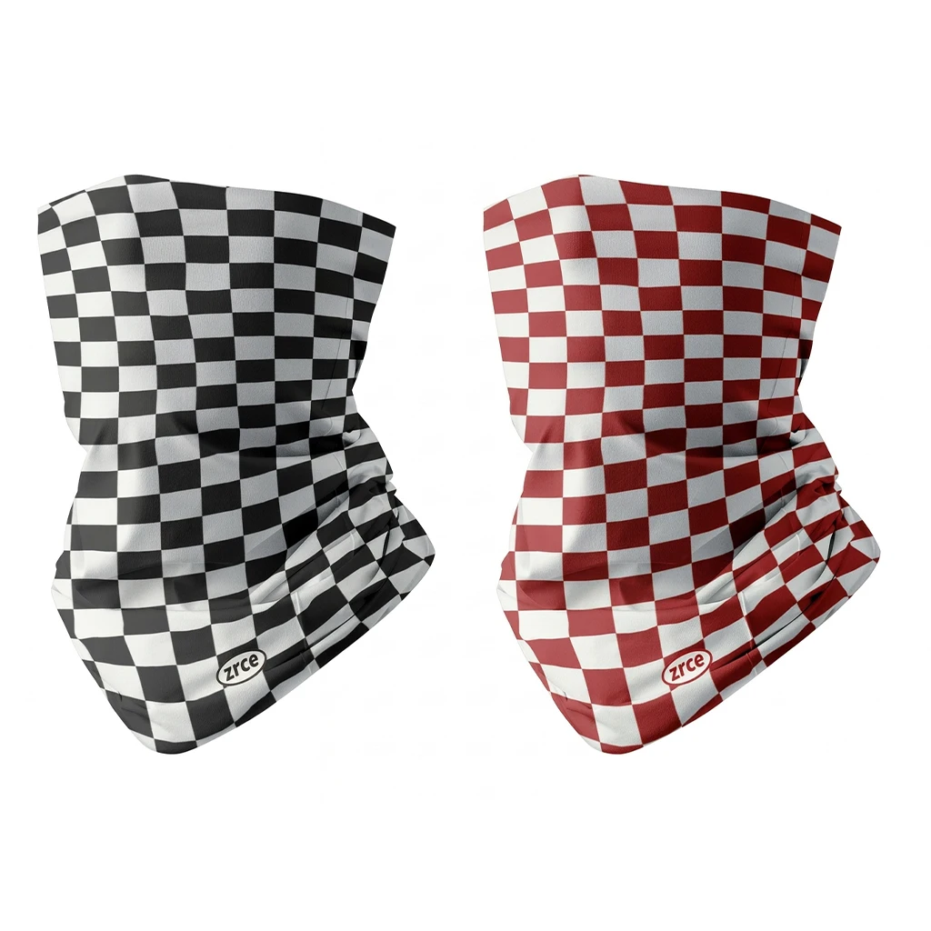 Seamless Cycling Headband Checkered Pattern Breathable Windproof Outdoor Sports Sun Protective Face Mask Neck Gaiter