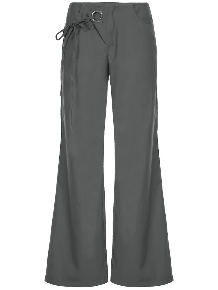 2025 Lace Up Loose England Style Trousers Fashion Low Waisted Solid Pants Vintage Aesthetic Leisure Bottoms for Women