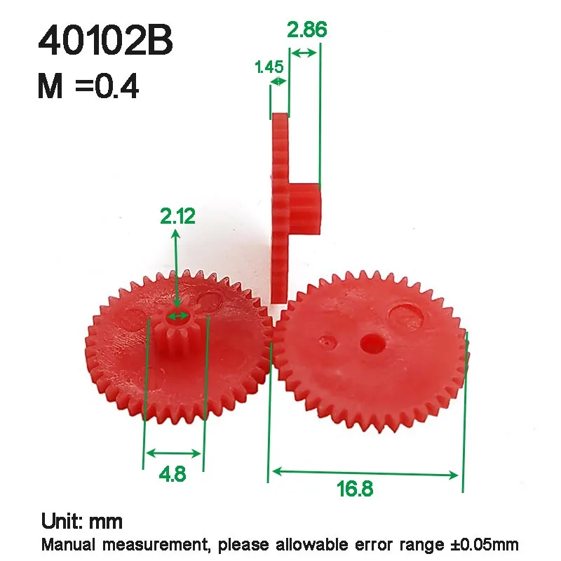 Red 40102B 0.4M 16.8mm Double-Layer Plastic Gear 40 T +10 Teeth 2.12mm Hole Stacking Motor Gears Toy Accessories