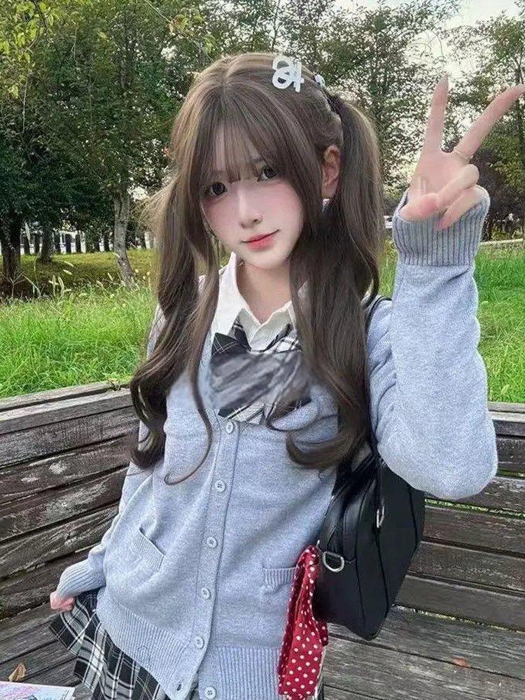 

Осенне-зимний вязаный свитер для колледжа, кардиган, длинная юбка-свек, комплект JK orm, традиционный дизайн, полиэфирная ткань