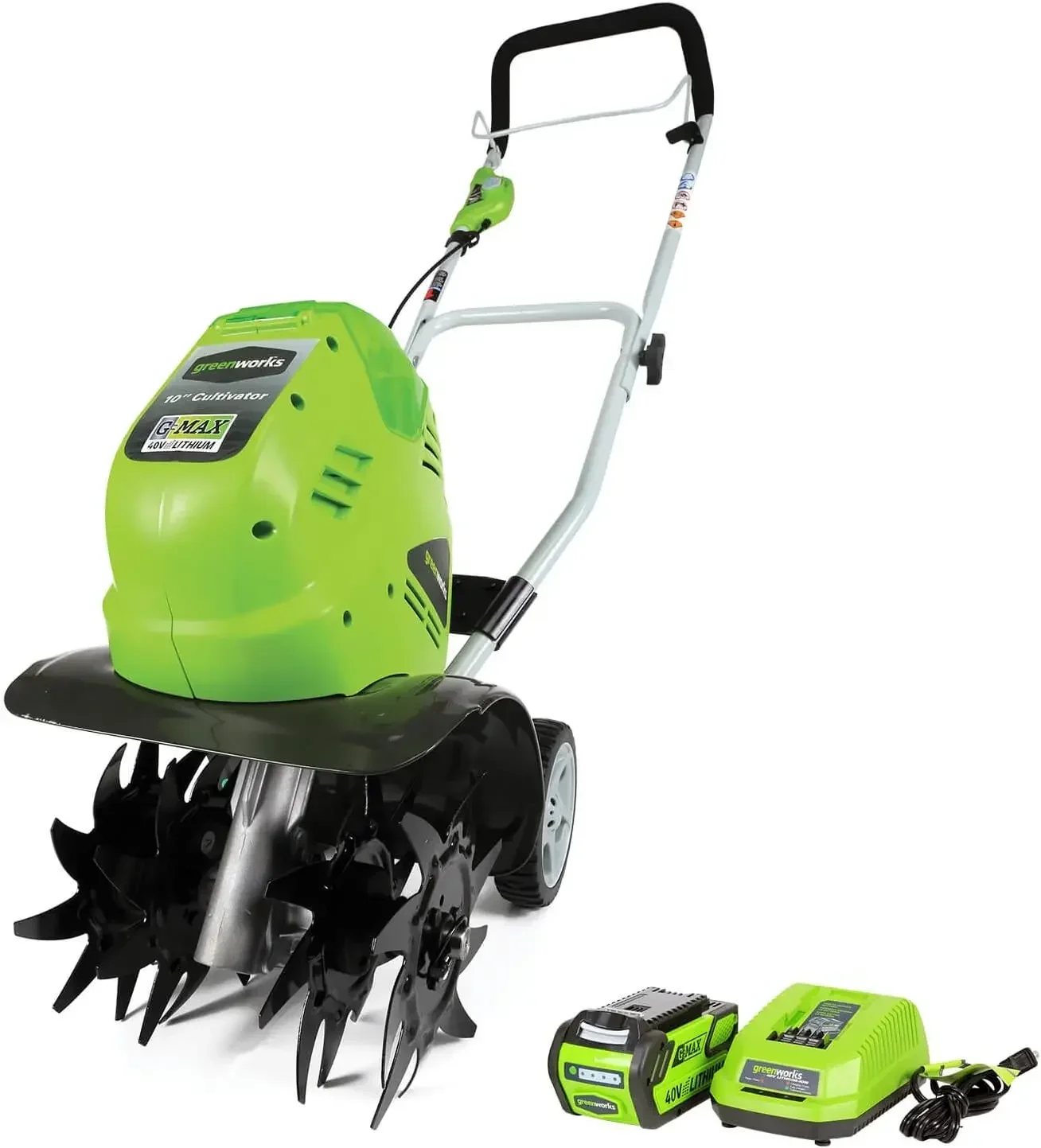 

40V 10" Cordless Tiller / Cultivator, 4.0Ah Battery and Charger Included Green PERFECT FOR YOUR GARDEN