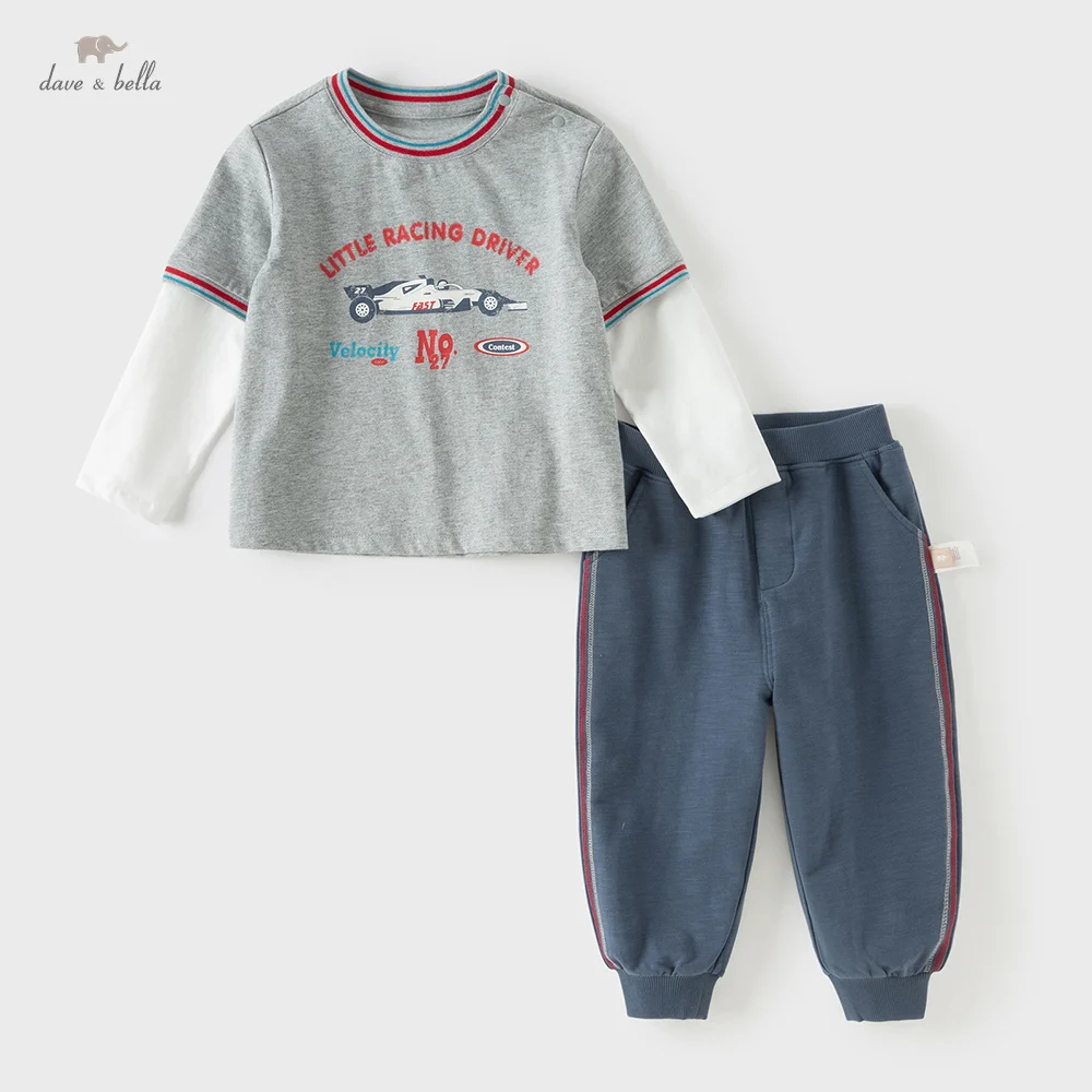 Dave Bella Children Top Pants Suits Spring Autumn Boys Sets Baby Casual Trousers Cartoon Print Pullover Kids Clothing DB1260161