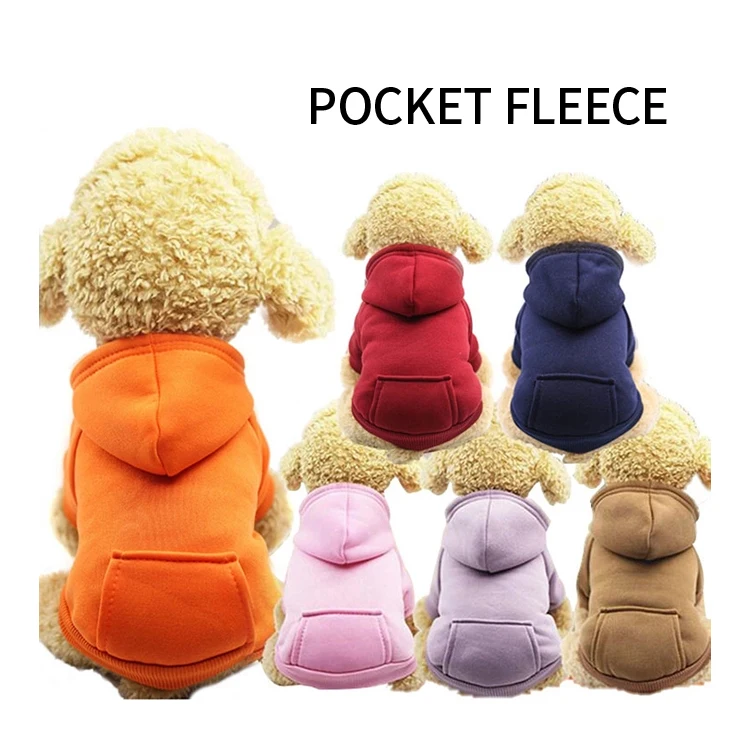 

Dog Cat Hoodie Pet Warm Autumn Winter Coat Solid Color Cotton Dog Clothes with Pocket Outdoor Wholesale