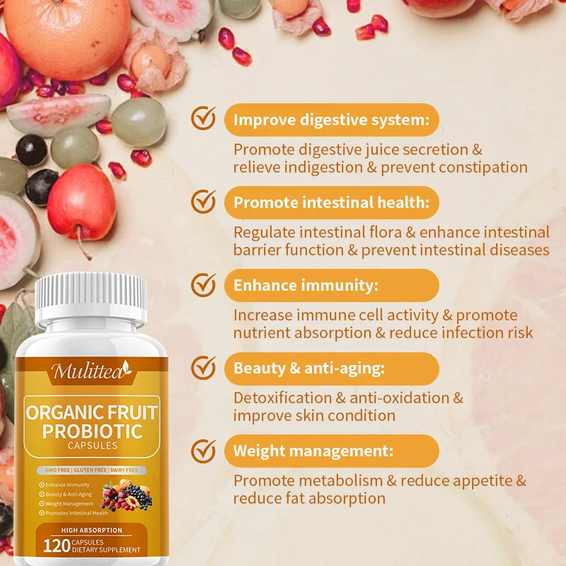 Mulittea Organic Fruit Probiotics Capsules Improves digestive system Promotes intestinal health Enhance immunity