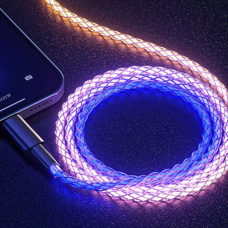 Colorful Gradient RGB New Iphone Charger Cable Type C Lightning Fast Charging Micro Usb Phone Accessories For Xiaomi Realme Oppo