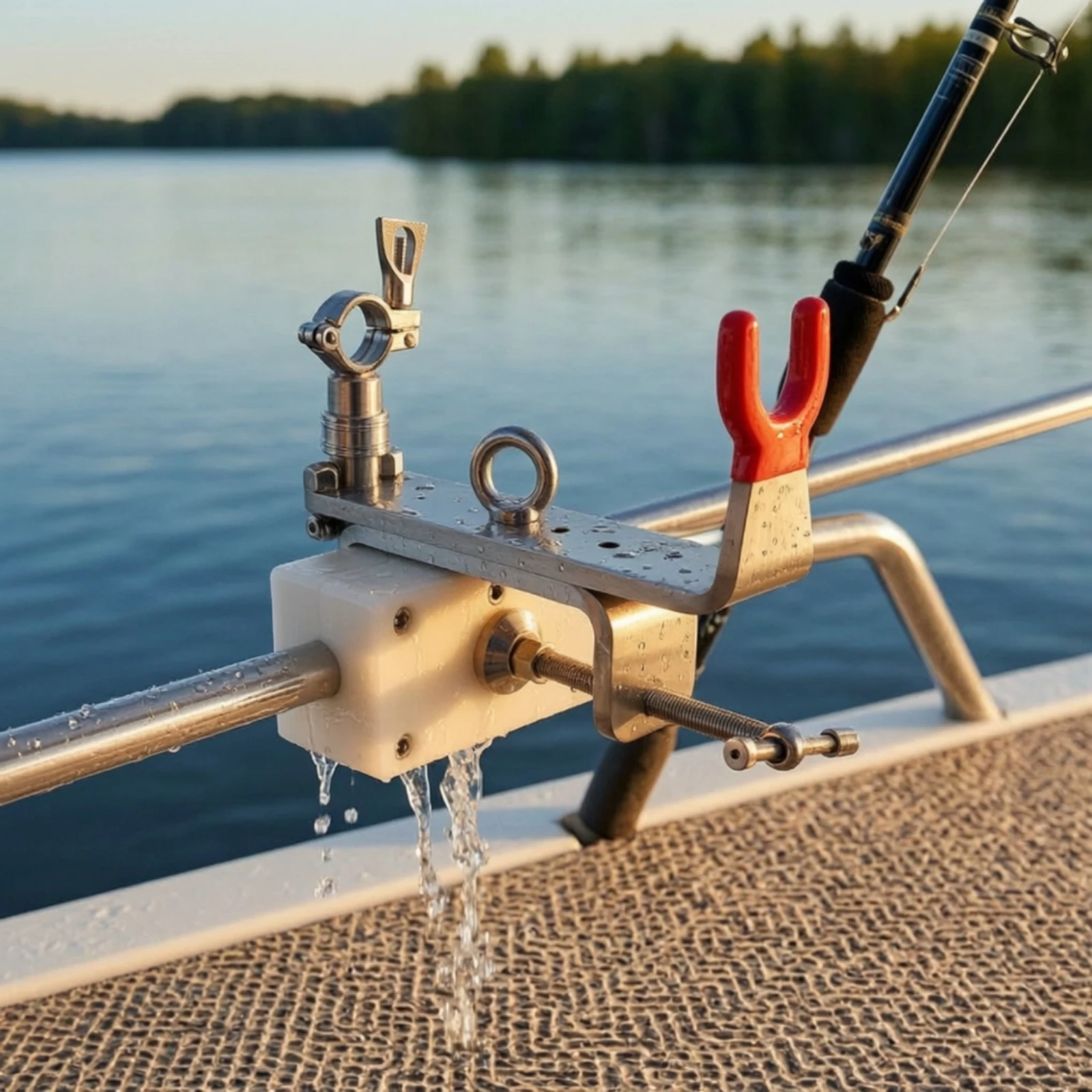 Fishing Rod Clamp Board Rail Mount T-Shaped Clamp Board with Drainage Bracket Marine-Grade Long-Lasting for Anglers, Yacht Decks