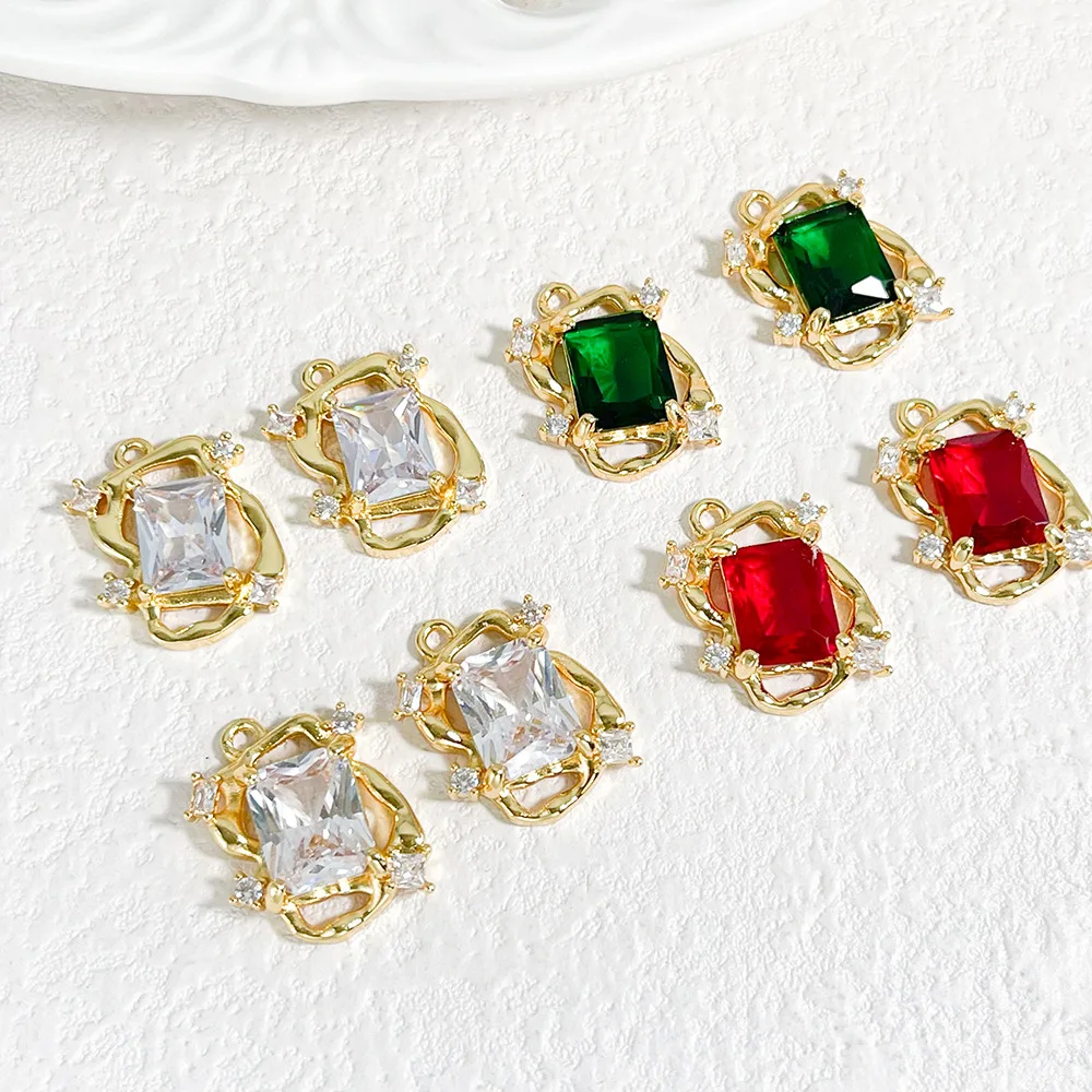 20pcs/ Bag  Fashionable copper gold-plated irregular rectangular zircon pendant DIY jewelry making accessories