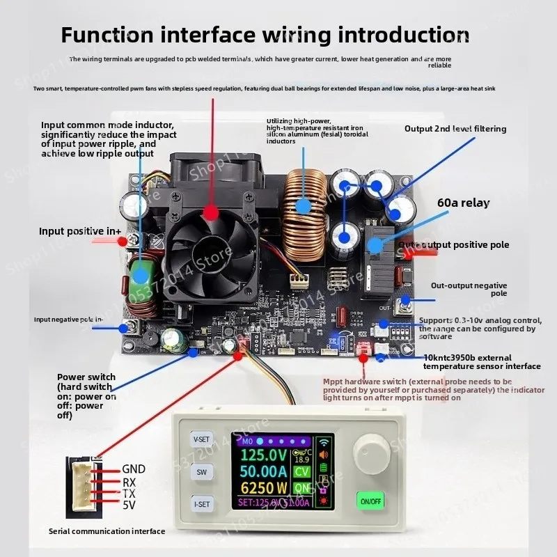 High power dc to dc lithium battery step-down charging module electric vehicle 100V72v48v lithium battery to 24V12v