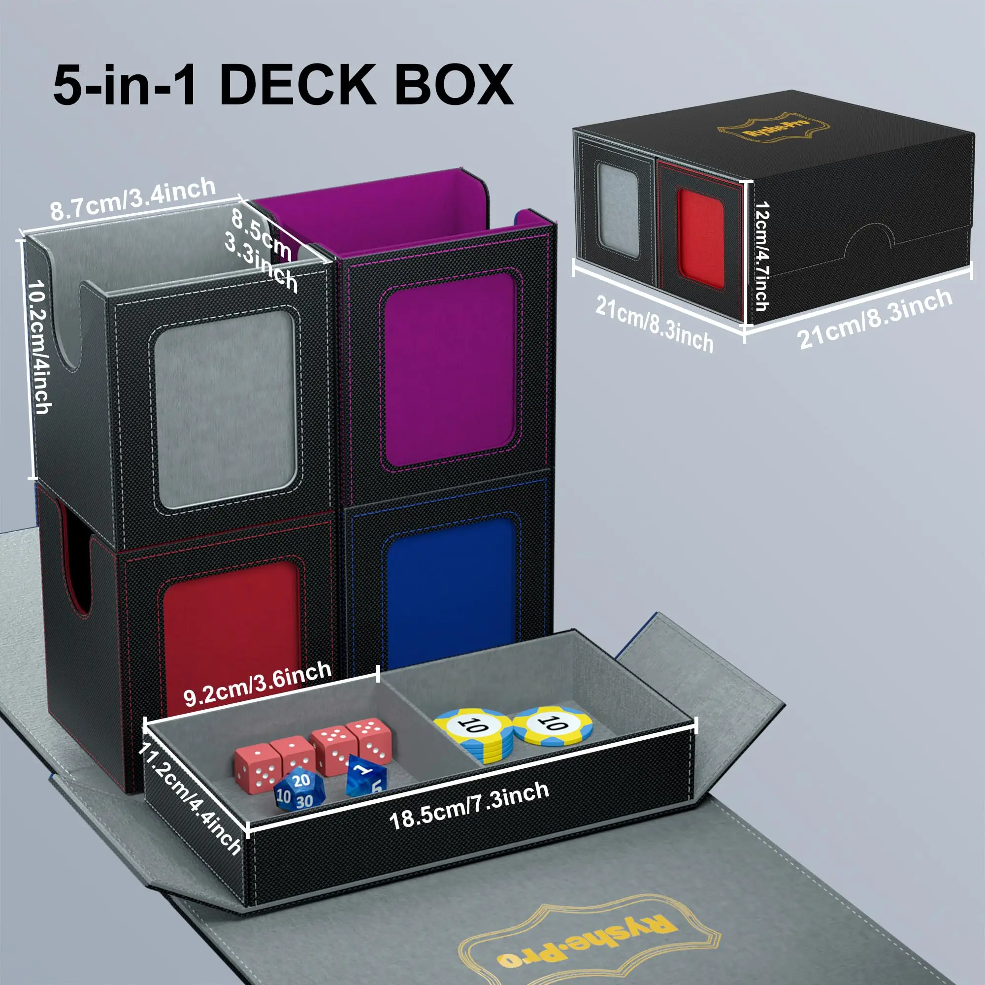 5 In 1 Deck Box For Pokemon Black Bolt MTG TCG Sports Cards Trading Card Storage Box Cards 4 Deck Cases With Covers And Dividers view 2