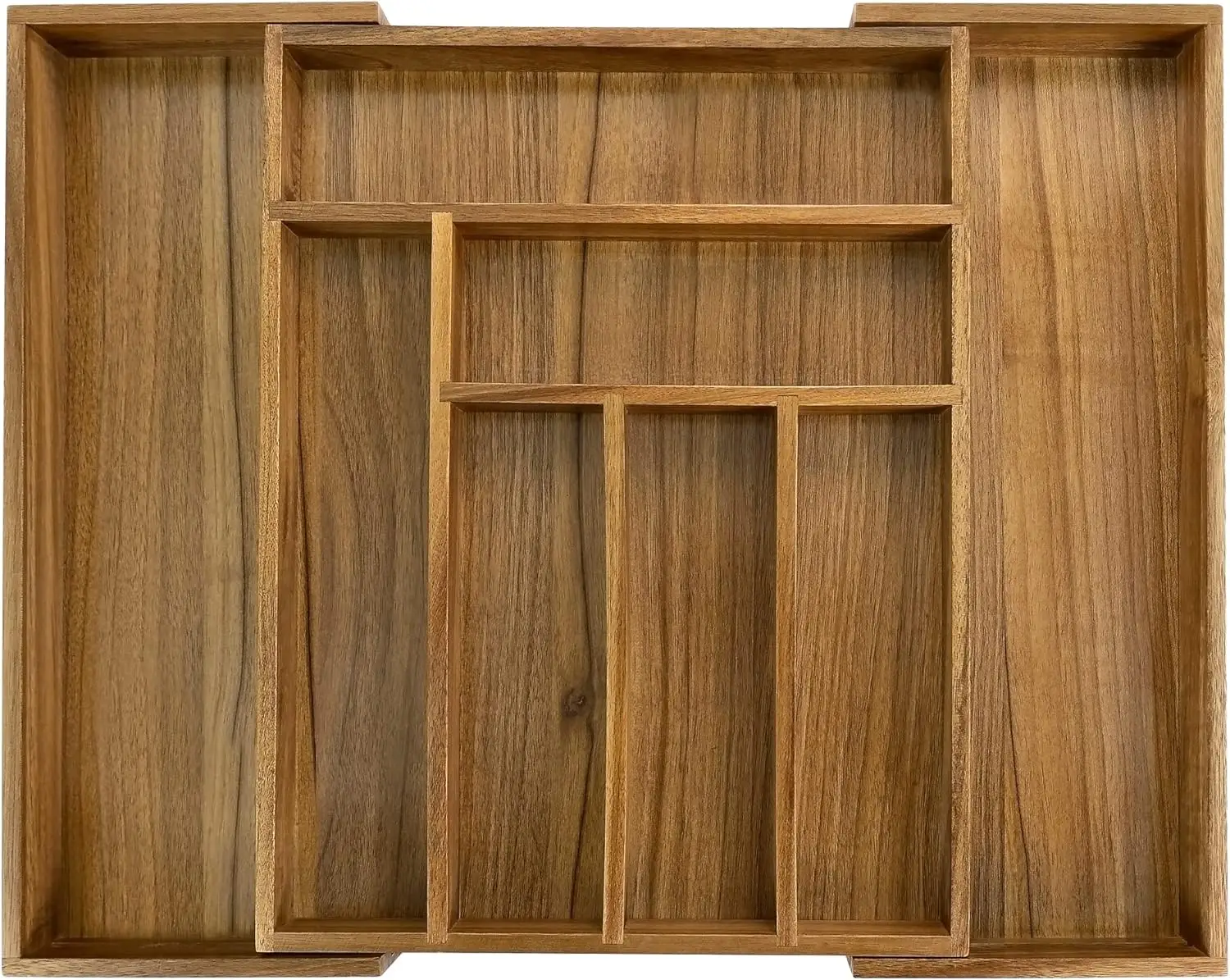 

Органайзер для кухонных ящиков из акации с рифлеными разделителями, подставка для столовых приборов на 8 отделений, 17x12.4x2 дюйма