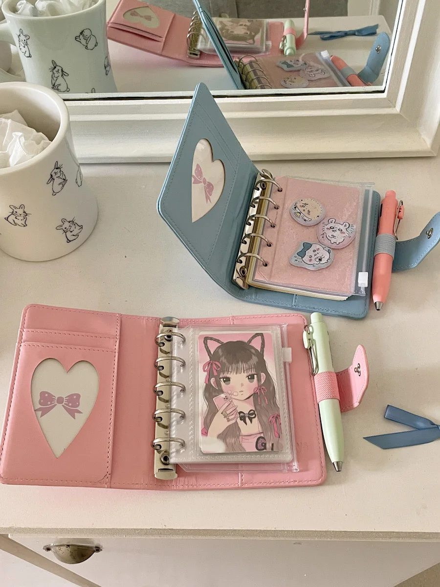 Macaroon Binder M5 Notebook PU Loose Leaf Journal Girl Student Diary Notebook 3inch Photocard Holder m5 다이어리