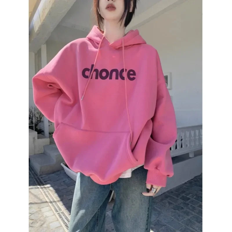 Letter Print Hoodie Women Korean Loose Hooded Shirt Grunge Sweatshirt Y2k Streetwear Clothes Oversized Pullovers Hoodies 후드티