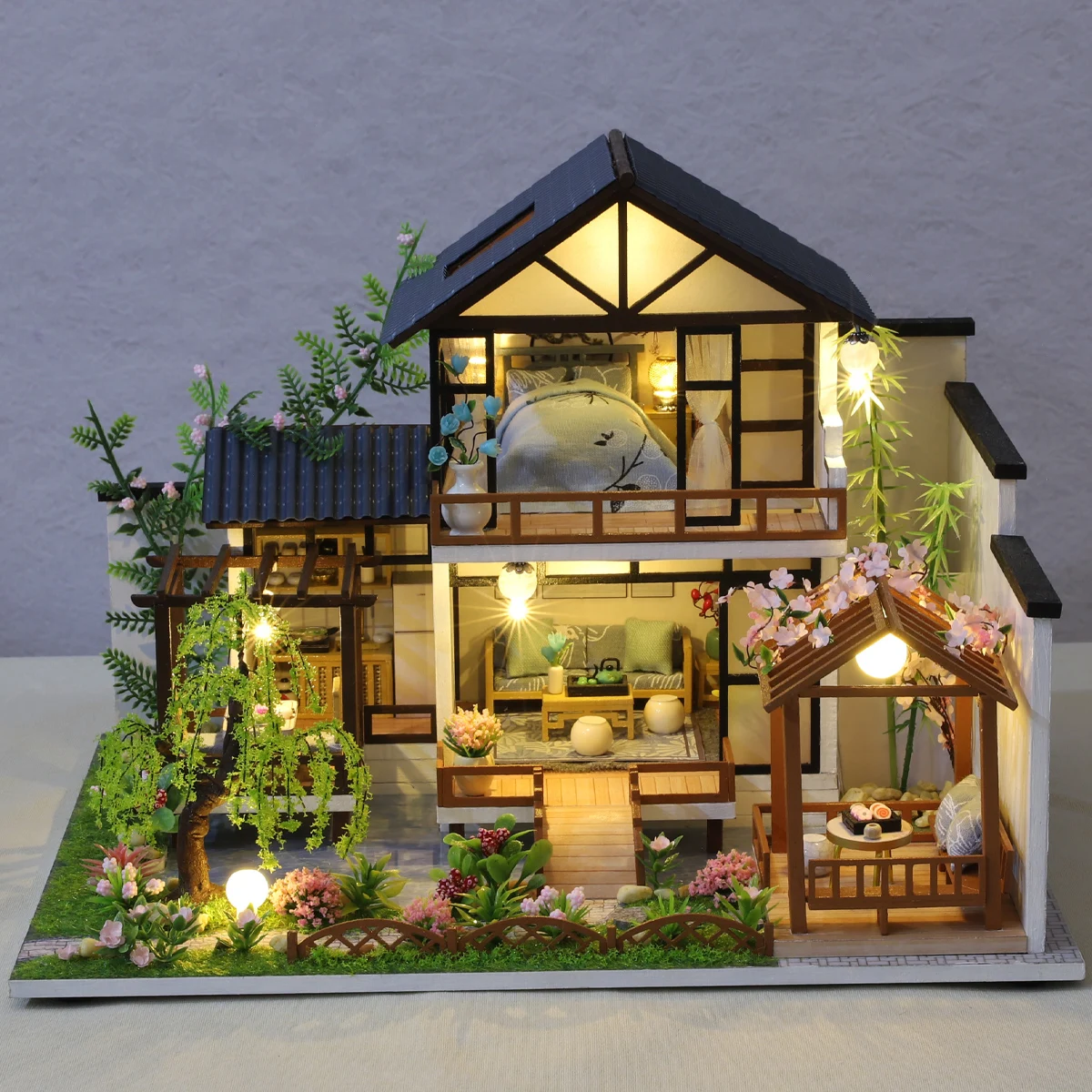 Bouwmodel Poppenhuis 3D Puzzel Mini DIY Kit Productie en montage van kamerspeelgoed, thuisslaapkamerdecoratie met meubilair, W