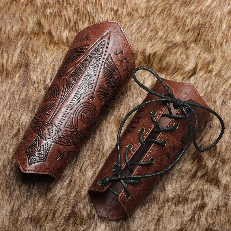 PU Leather Medieval Vambraces Gauntlet Wristband Punk Bracer Wrist Band Vambraces for Halloween Photo Props Themed Parties