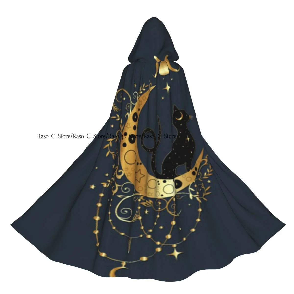 

Hooded Cloak Unisex Cloak with Hood Mystical Black Cat Celestial Crescent Moon Cloak Vampire Witch Cape Cosplay Costume