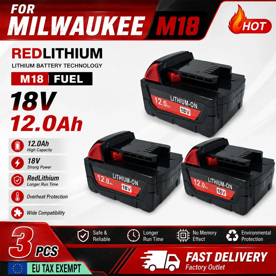 Hochleistungs-Lithium-Akku 9,0Ah 12,0Ah 18650 für Milwaukee M18 18V, Ersatz-Werkzeugakku kompatibel mit 48‑11‑1860 48‑11‑1850 48‑11‑1840, EU-Lagerbestand Polen.
