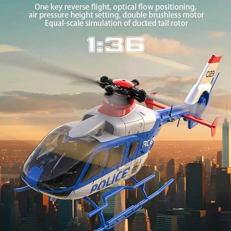 C123 RC Stunt Helikopter EC135 6CH Enkele Peddel Rolroer Gratis Dual Borstelloze Direct Drive 3D Flip Simulatie Vliegtuigen Model Speelgoed