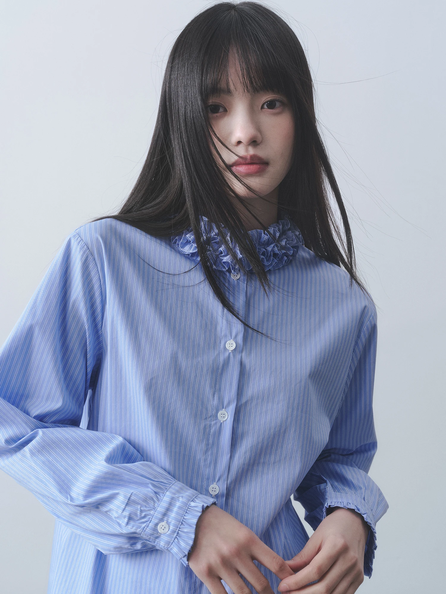 

Dirl Blue Sea Orange Bellflower Dr Fre Blue White Striped Loose Gentle Long Sve irt Wooden Ear Lace Collar Commut...