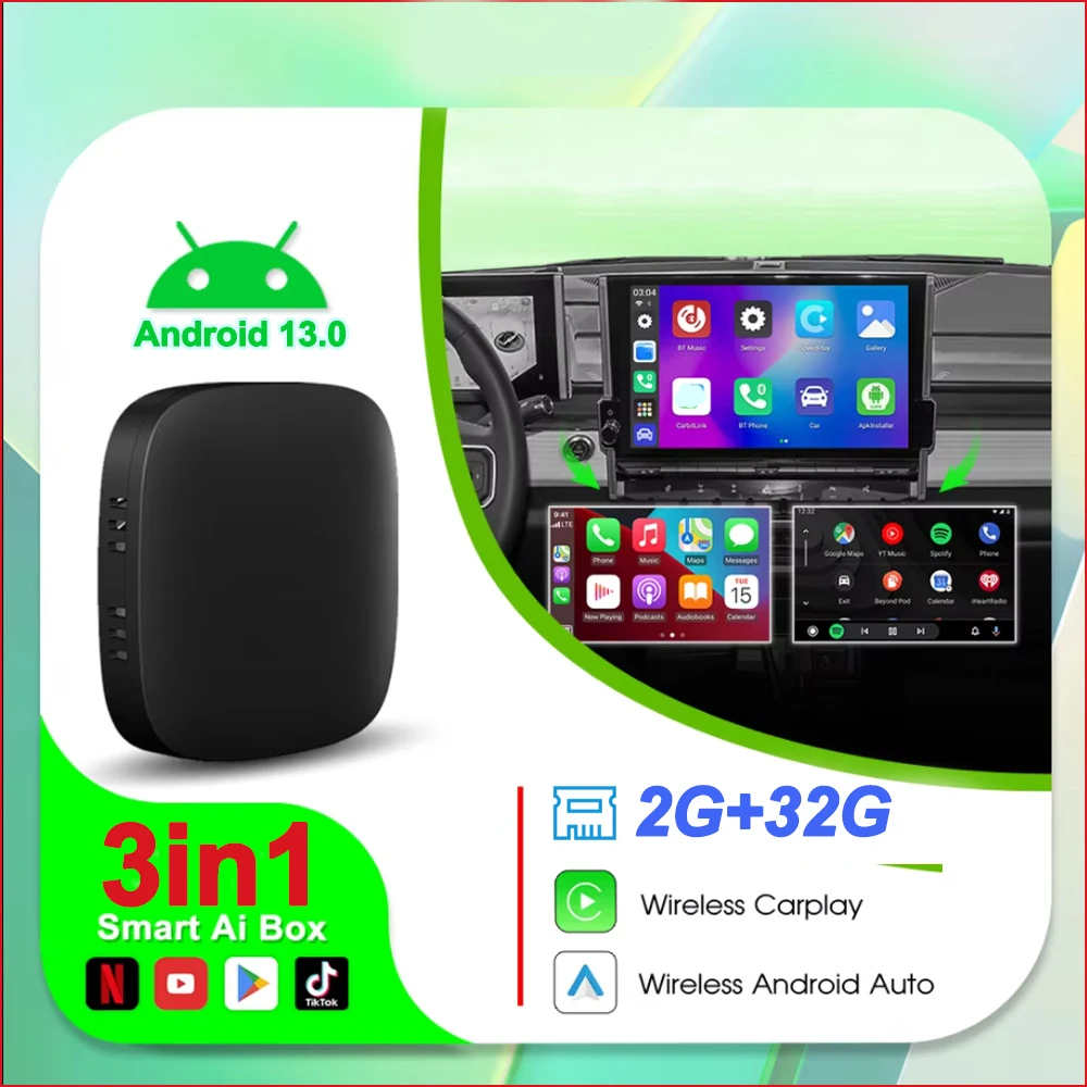 Android 13 TV Box Smart CarPlay Ai Box Wifi Draadloos Android Auto Ingebouwde speelwinkel voor YouTube Netflix OEM CarPlay-auto's
