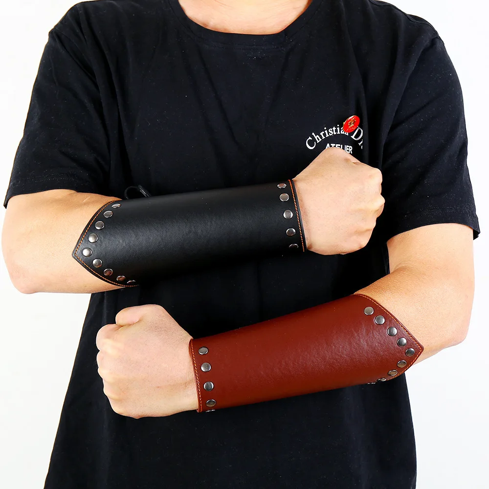 1 Stuk Mannen Middeleeuwse Cosplay Lederen Pantserarm Warmers Veteraan Piraat Ridder Handschoen Polsband Bracer Steampunk Accessoires