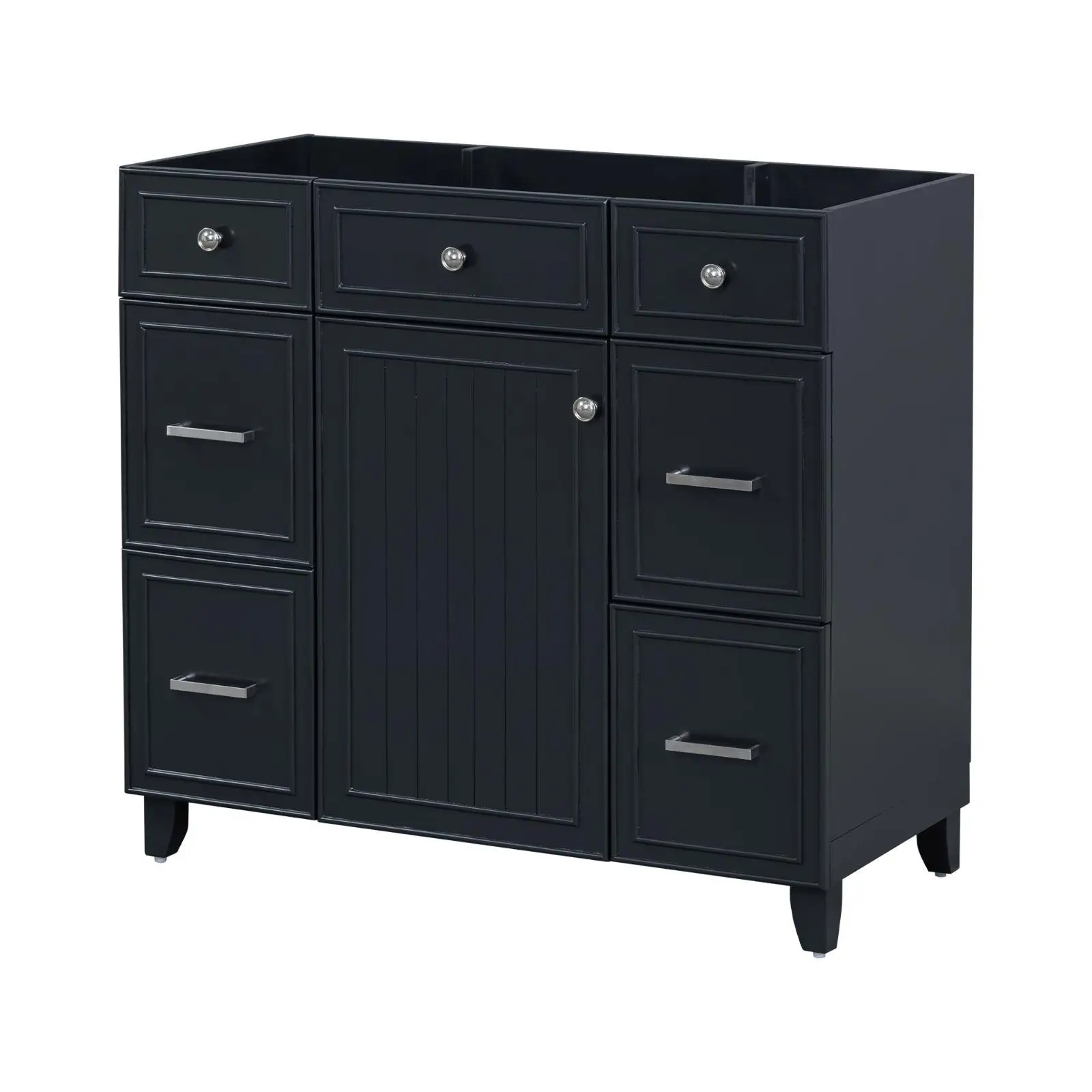 

36'' Black Bathroom Vanity Cabinet with Ample Storage - Solid Wood & MDF Frame,