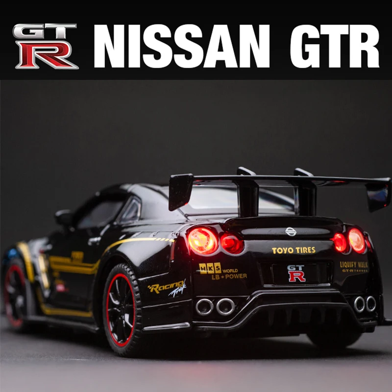 1/32 GTR R35 Racing Car Model Toys Alloy Diecast Simulation Vehicles with Sound and Light Collection Birthday Gifts for Boys