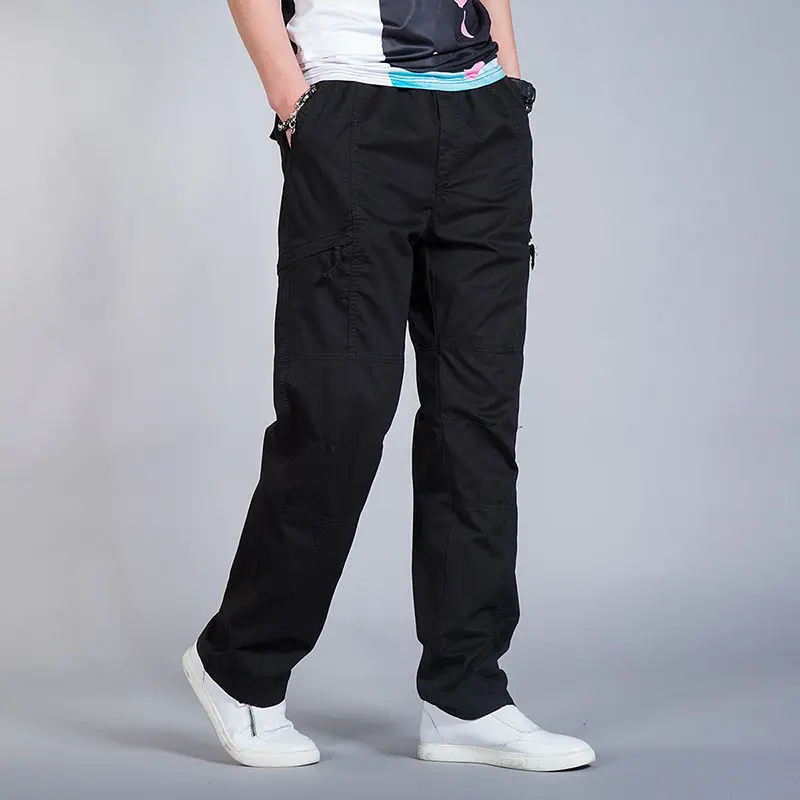 Men\'s Cotton Casual Pants Casual Elastic Waist Trousers Fitness Sportswear Spring Autumn Outdoor Work Pants Big Size