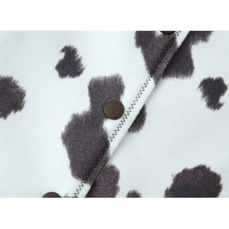 الخريف الشتاء المرأة طباعة سترة عادية التلبيب طوق كم طويل المرأة معطف قصير الإناث زر القمم #6