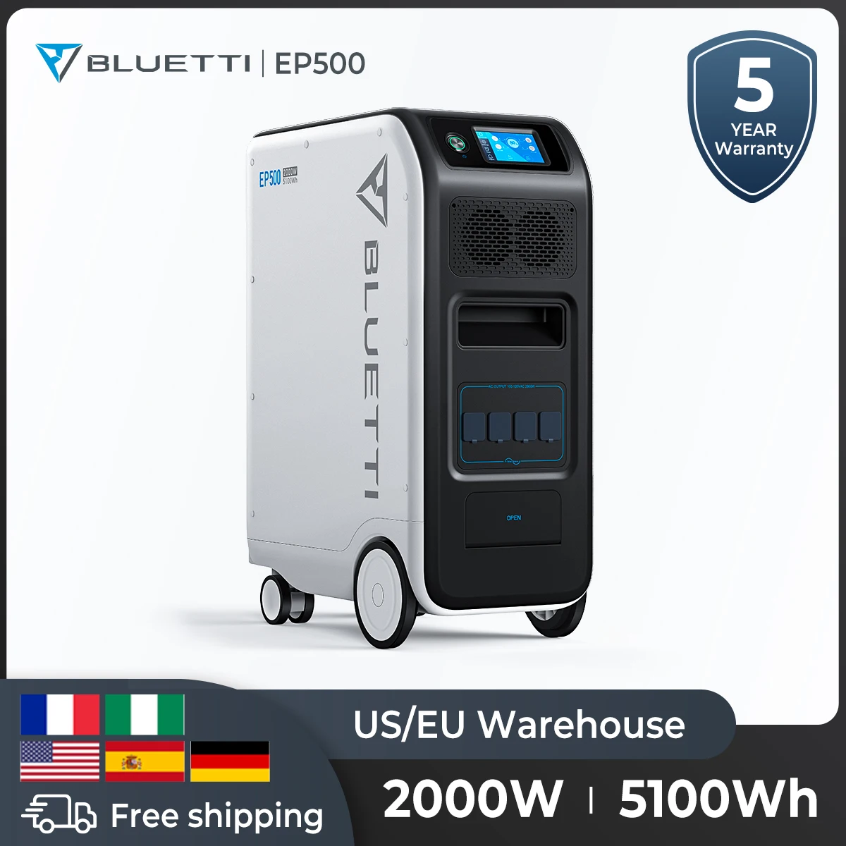 Bluetti EP500 All-in-one 2000W 5100Wh Solar Power Station Movable Solar Generator Seamless UPS Backup Home Energy Storage System