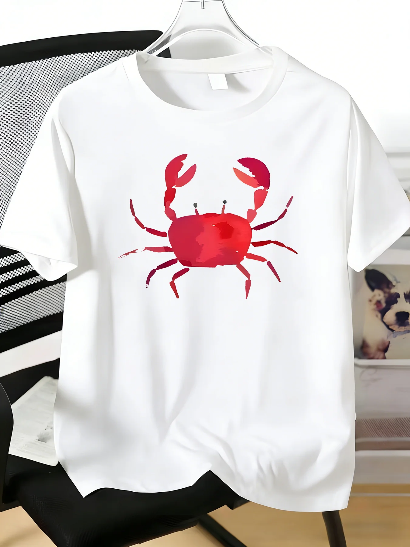 Bright Watercolor Red Crab Graphic Mens Light Cotton Short Sleeve Tee Seaside Casual Shirt Present For Marine Creature Lover Men