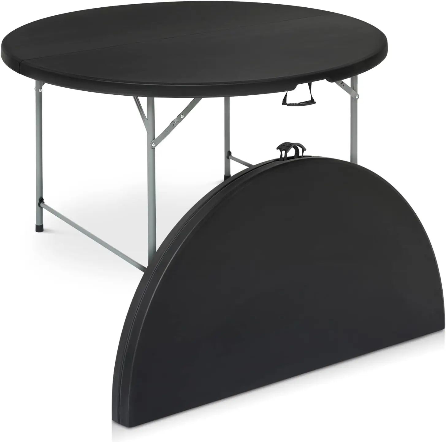 5Ft Round Folding Table, Indoor Outdoor Plastic Dining Card Table with Handle and Lock for Picnic Party Banquet Weddin