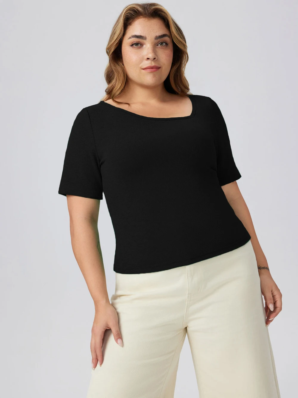 Black Basic Women's T-shirts Casual Short Sleeve Tee Tops Plus Size Tshirt Special Offers Cheap Summer Curvy Clothes Pulovers