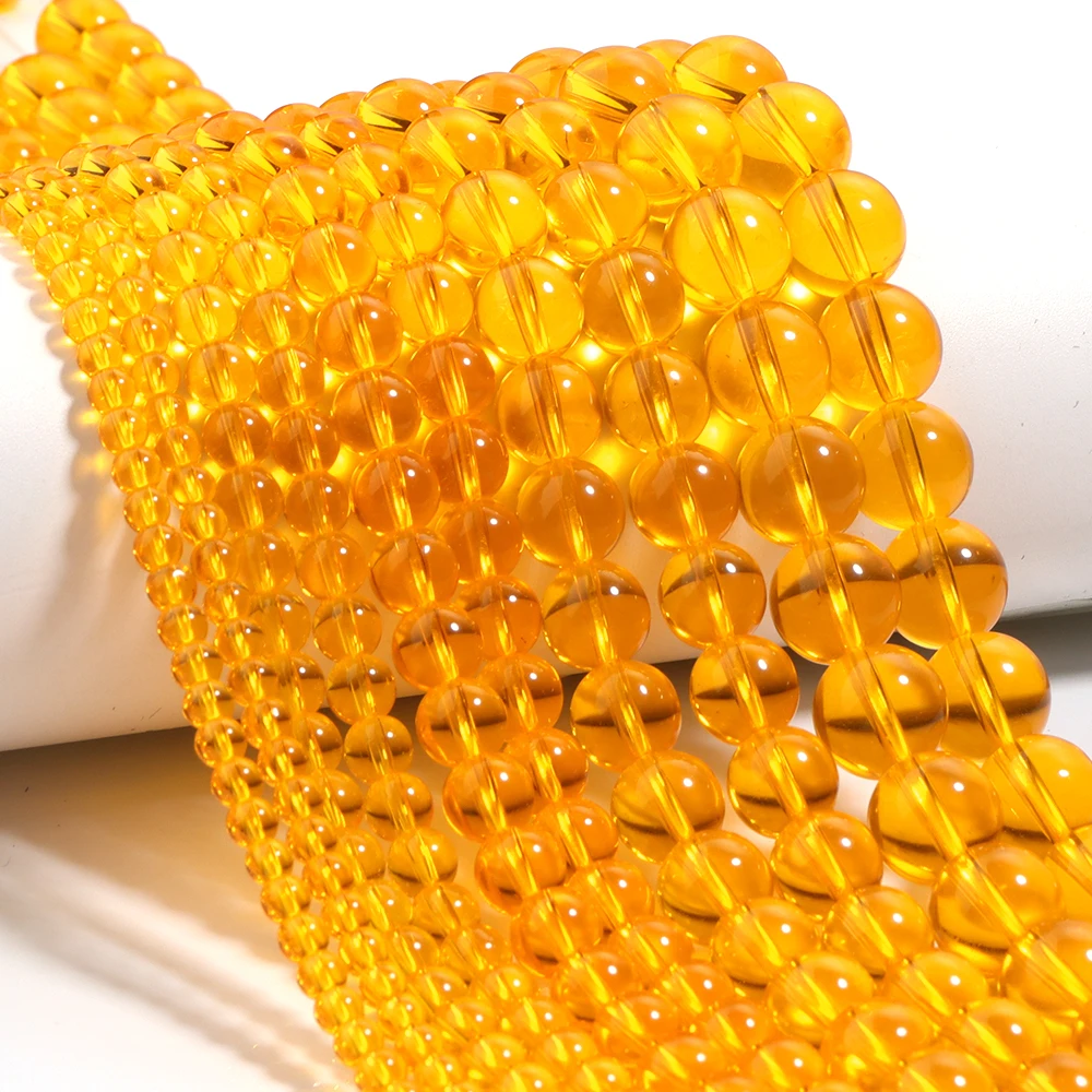 1 Strand 4 6 8 10 12mm Yellow Glass Beads Round Smooth Loose Spacer Beads For Jewelry Making DIY Bracelet Necklace Accessories