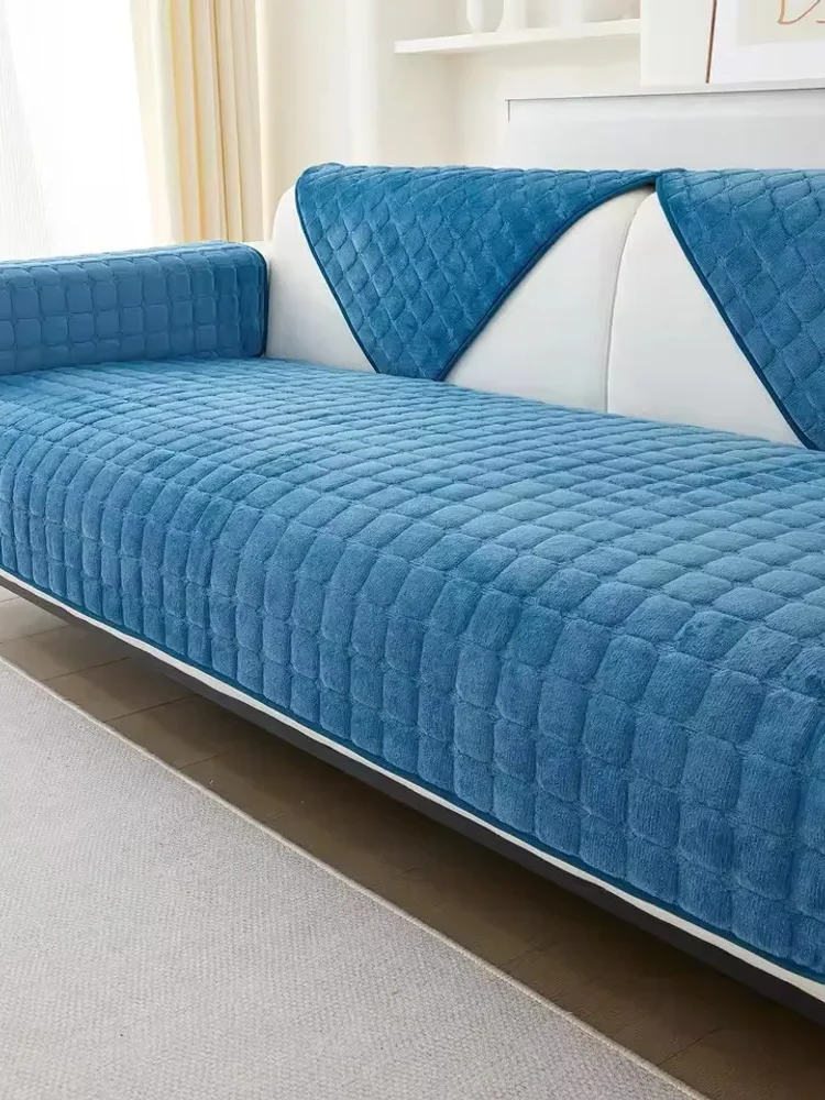 Flanell Plaid Sofa Abdeckung Universal Non-slip Verdickt Wohnzimmer Dekor Samt Sofa Rückenlehne Abdeckung Plüsch Staubdicht Sitzkissen