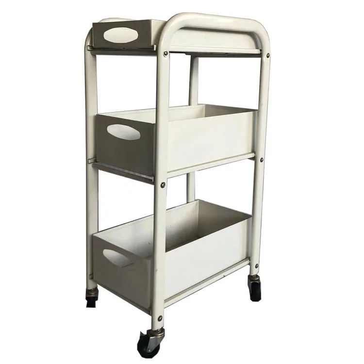 Trolley Cart White Beauty Salon Rolling Trolley with Casters 3-Tier Portable SPA Tools Utility Cart with Multi-Function Shelf