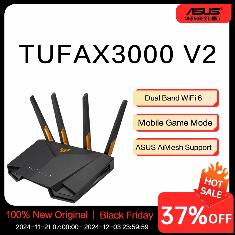 ASUS TUF Gaming AX3000 V2 Dual Band WiFi 6 Gaming Router with Mobile Game Mode