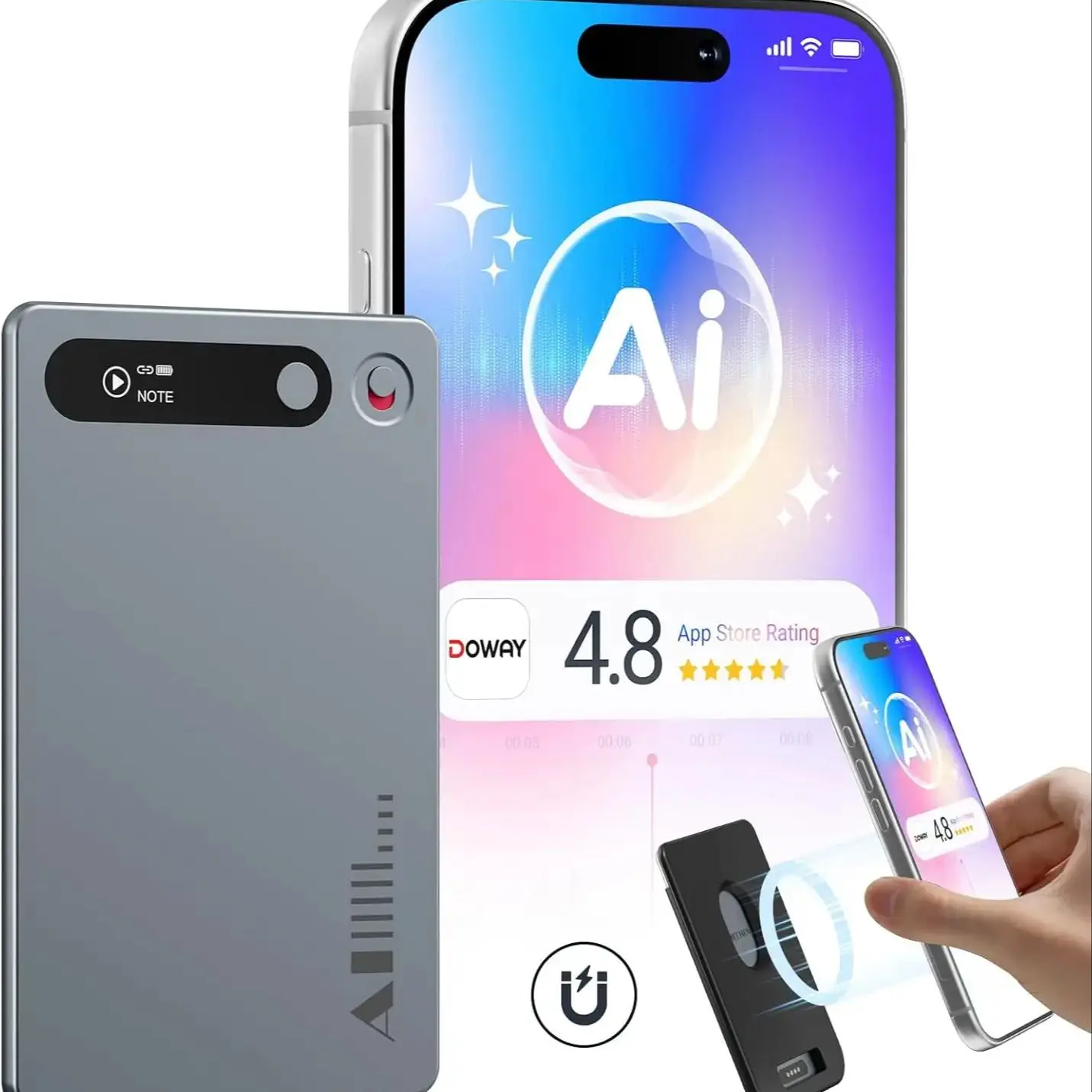 MECHEN 64GB Dyktafon AI, urządzenie do robienia notatek AI na spotkania, wykłady, rozmowy, transkrypcja i opększanie AI — 2