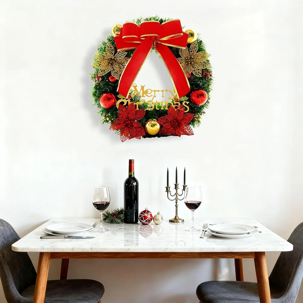 

﻿ Рождественский венок с красным бантом, золотые колокольчики, входная дверь, Рождественский декор для дома и улицы, 30 см, праздничная гирлянда, праздничные украшения, подарок