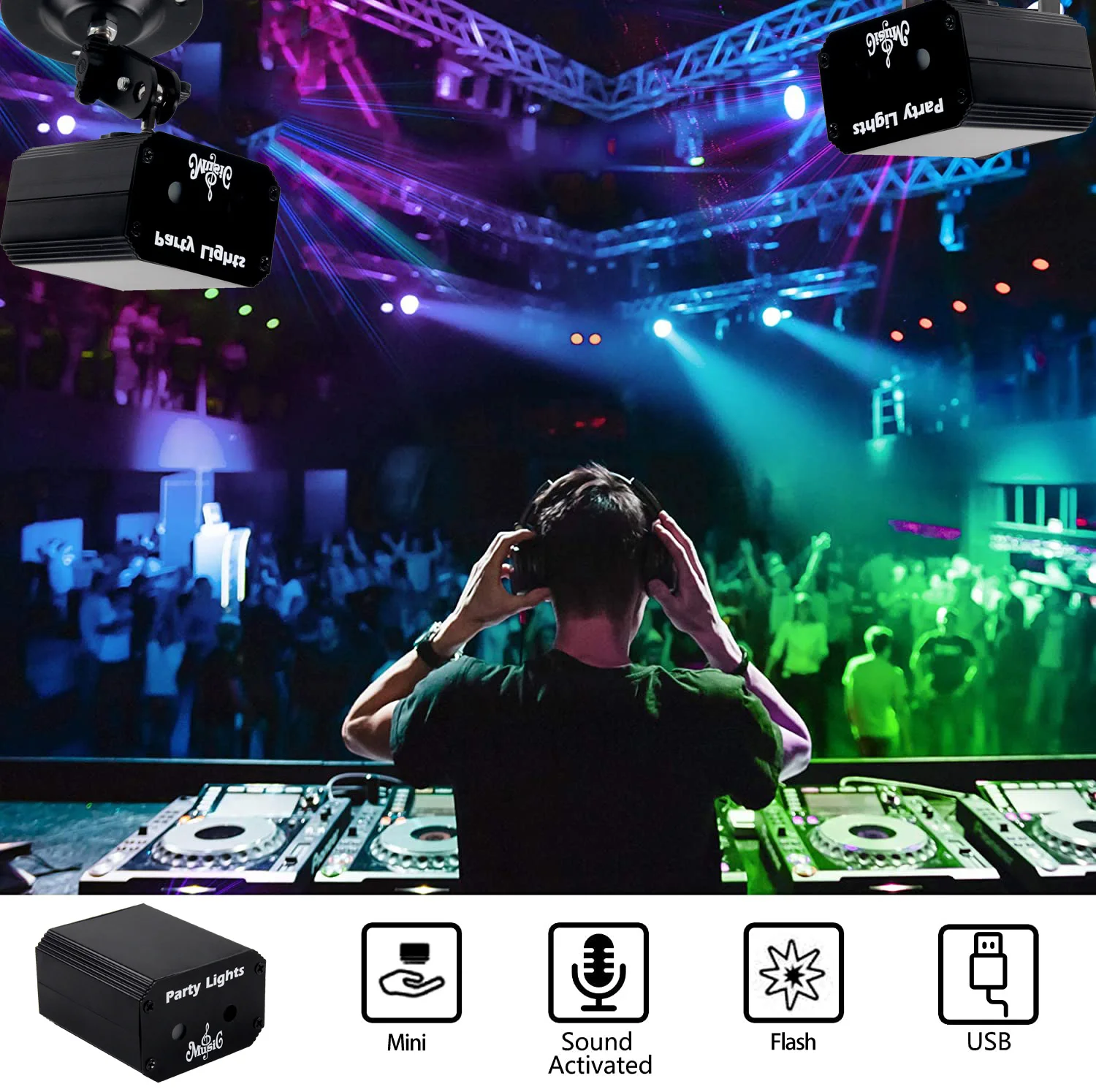 New Mini Disco Light Laser Stage Lighting DJ Party LED 32 Kinds Of Patterns Strobe Lamp USB Rechargeable KTV Bar Ambient Light